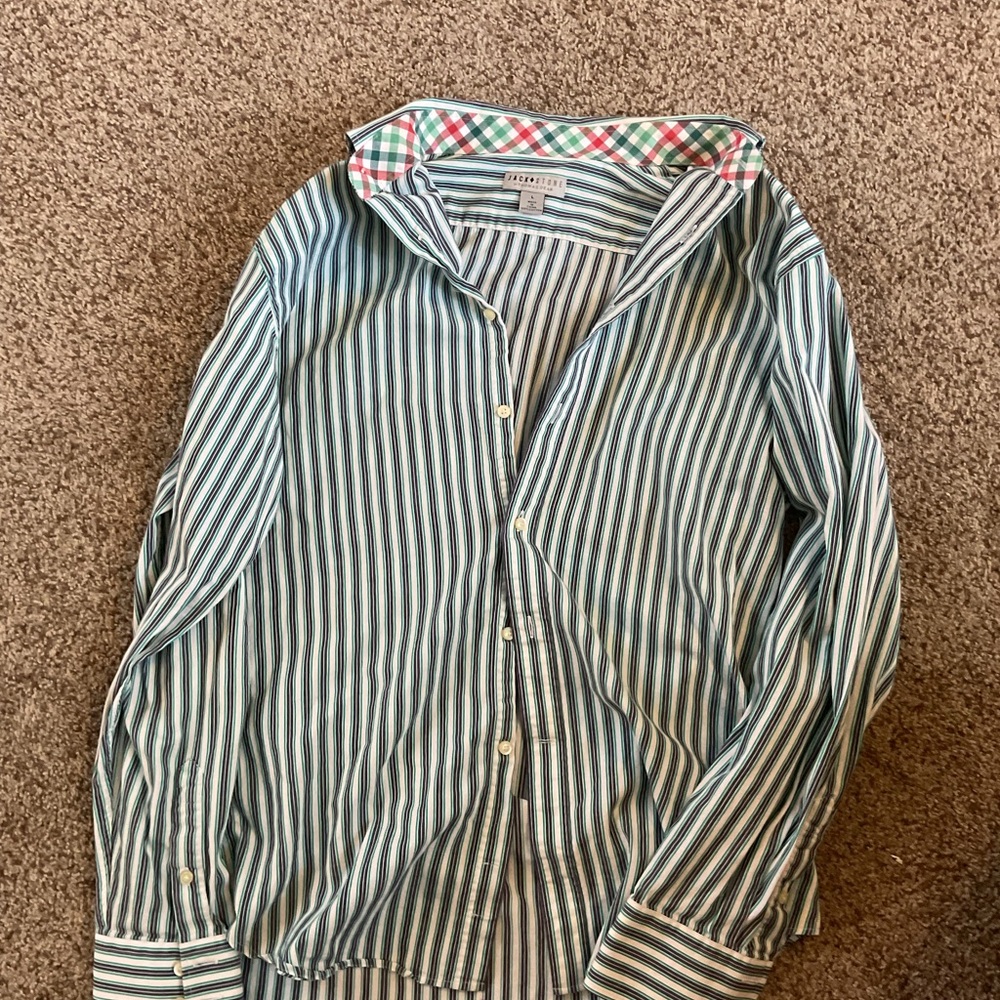 Jack stone by Thomas Dean vintage blue, green and White Striped Men's Shirt